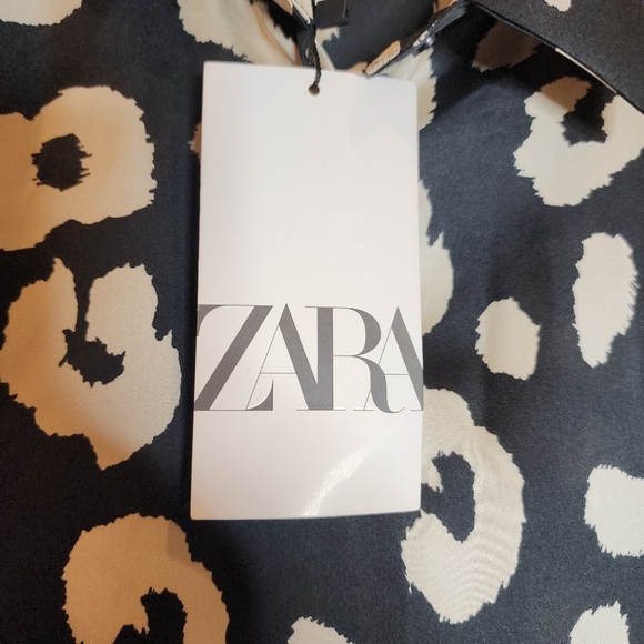 NWT Zara Satin Long Sleeve Button Down Top Leopard Cheetah Black Ivory Small - Picture 5 of 16